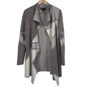 TAHARI‎ Women's Pure Luxe 100% Cashmere Patchwork Open Front Cardigan Sweater M